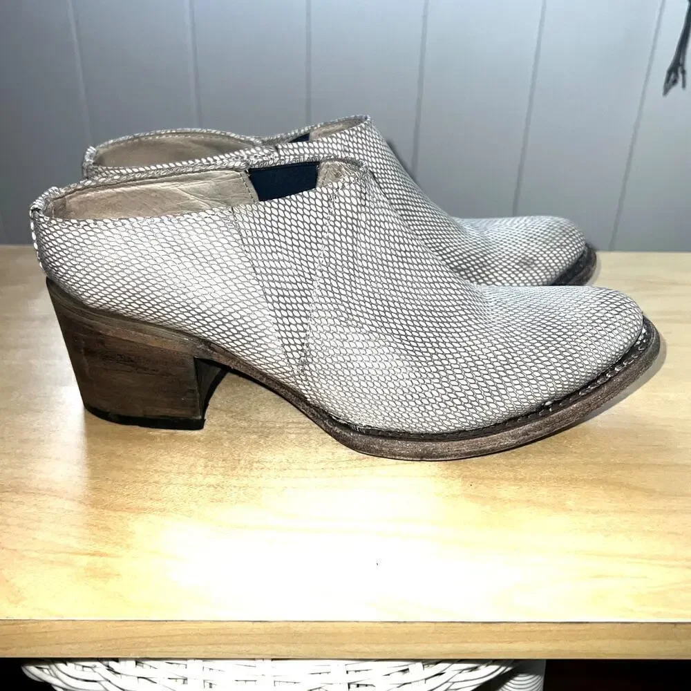 Freebird by Steven Shae Cream‎ Lizard Leather Mule Booties SZ 7